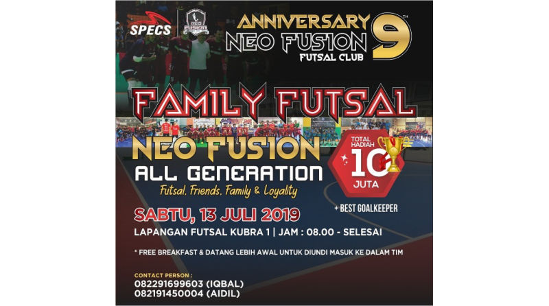 Rayakan HUT ke-9, Neo Fusion FC Gelar Family Futsal All Generation