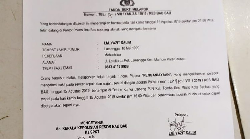 Diduga Aniaya Kader HMI, Oknum Pol PP Kota Baubau Dilaporkan ke Polisi