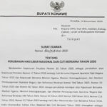 Pemkab Konawe Keluarkan Surat Edaran Cuti Bersama dan Libur Nasional