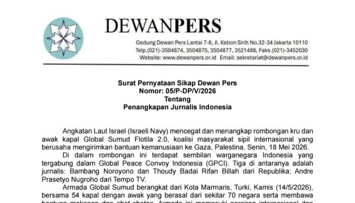 Dewan Pers Terbitkan “Kecaman Resmi” atas Penangkapan Jurnalis Indonesia oleh Militer Israel