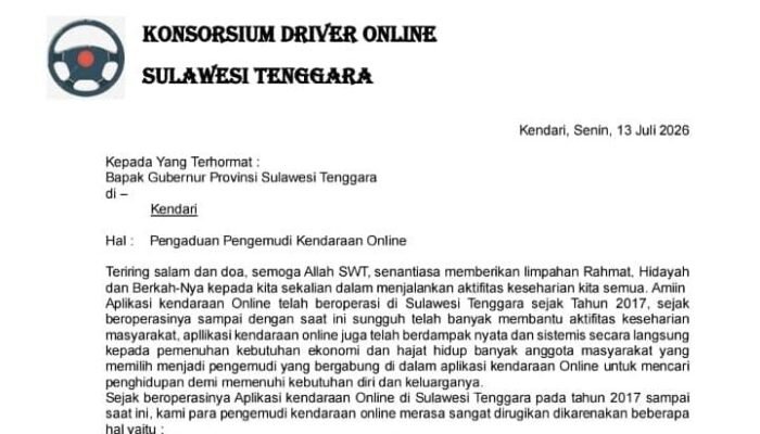Konsorsium Driver Sultra Surati Gubernur, Ini Materi Pengaduannya