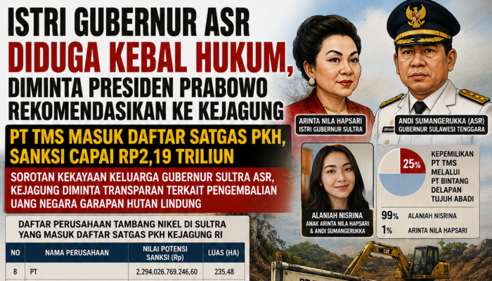 Di Harla Kejaksaan ke 81 Tahun 2 September, Mampukah Kejagung seret Istri Gubernur Sultra ASR Diduga Kebal Hukum? Sanksi PKH Rp2,19 Gegara Garap Hutan Lindung di Kabaena, Bombana