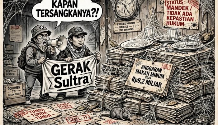 Lima ASN Jadi Tersangka di Dua Kasus Korupsi di Konawe, GERAK SULTRA Pertanyakan Kesungguhan Penyidik Terhadap Kasus Makan Minum Saat Pj Bupati Harmin Ramba Rp, 9, 2 M