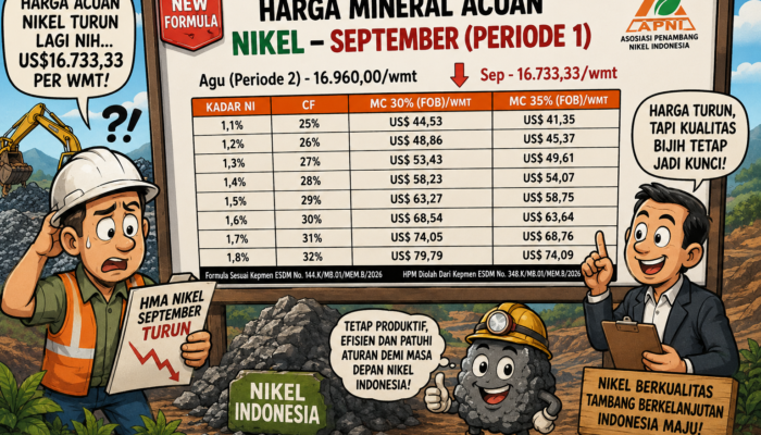 Harga Acuan Nikel September Turun, HMA Tercatat US$16.733,33 per WMT