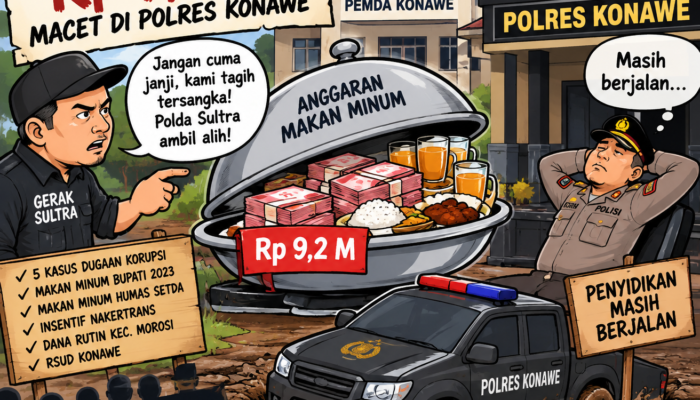 Publik Tunggu Tersangka Kasus Makan Minum Bagian Umum Pemda Konawe Rp 9,2 M Yang Ditangani Polres Konawe, Gerak Sultra Desak Polda Sultra Turun Tangan