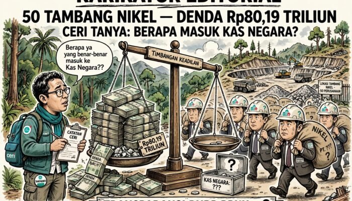 50 TAMBANG NIKEL KENA POTENSI DENDA Rp80,19 TRILIUN, CERI: Berapa Yang Masuk KAS Negara? BAGAIMANA DENGAN PERUSAHAAN YANG DIKAITKAN ISTRI GUBERNUR SULTRA ASR?